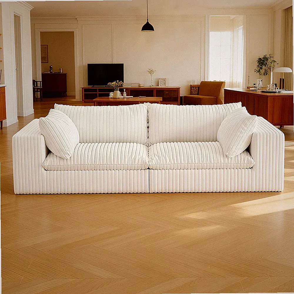 Y137 Boneless Couch Convertible Sectional Corduroy Cloud Sofa for Living Room