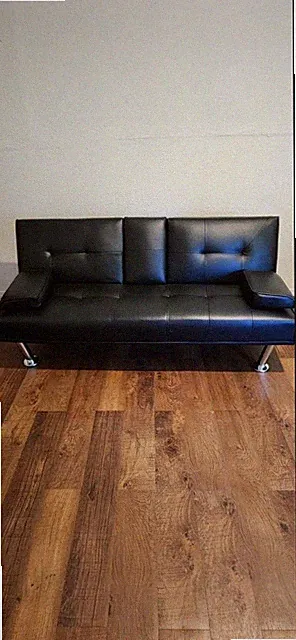Yaheetech Black Faux Leather Convertible Adjustable Tufted Futon LUXURY BLACK