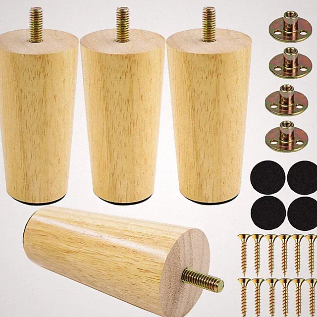 Yaliuliu 4 Inches Round Solid Wood Furniture Legs Set of 4, Natural Wooden Re...
