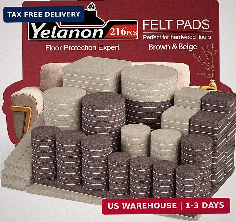Yelanon Felt Furniture Pads for Hardwood Floors -216 Pcs Premium Felt Pads for C