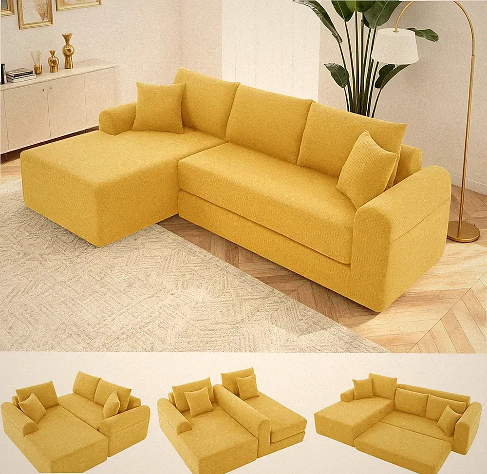 Yellow 103” Modular Sectional Sofa with L-Shaped Chaise & Pull-Out Bed