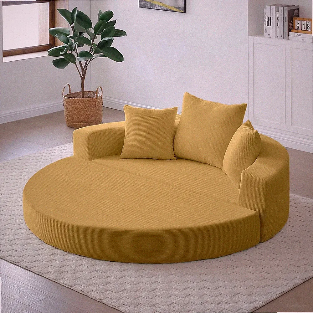 Yellow Folding Sofa Bed with 3 Pillows - No Assembly Convertible Futon