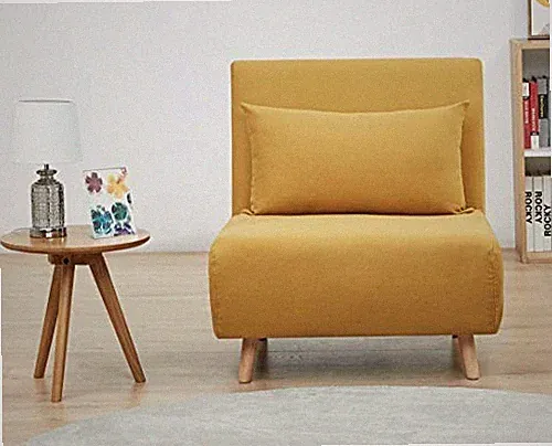YELLOW - GIA TRI-FOLD CONVERTIBLE POLYESTER SOFA BED CHAIR WITH REMOVABLE PILLOW