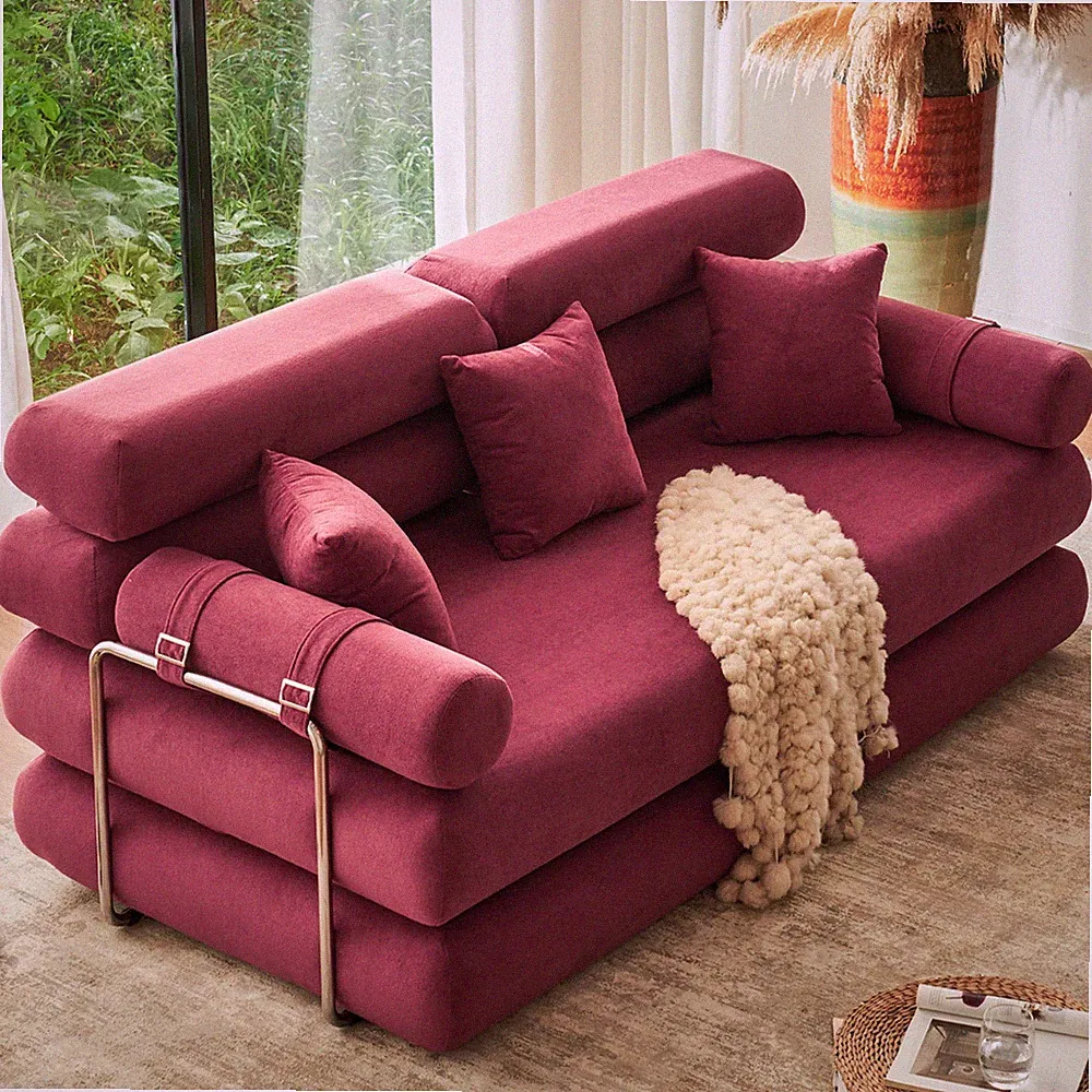 YINIX 78.7" King Chenille Sofa Bed Fold Out Memory Foam Cover & 3 Rose Pillows