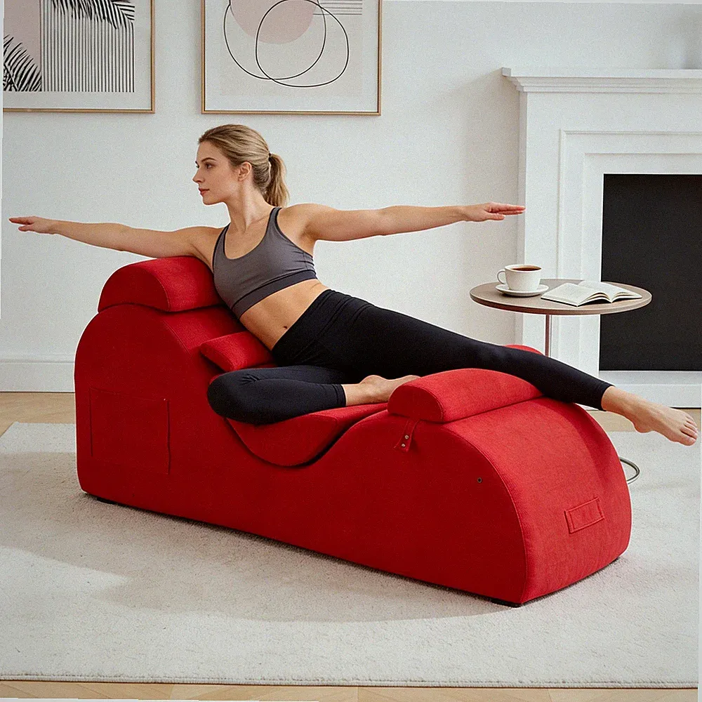 Yoga Chaise Sofa Couch Velvet Couch Role Play Lounge Bed with Side Pocket&Pillow