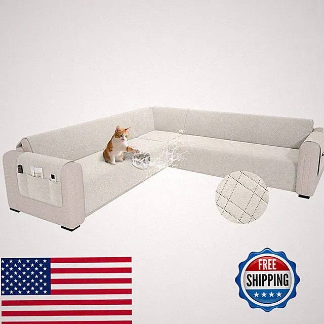 Yuevella Waterproof L Shaped Couch Cover For Sectional Sofa Velvet Quilted