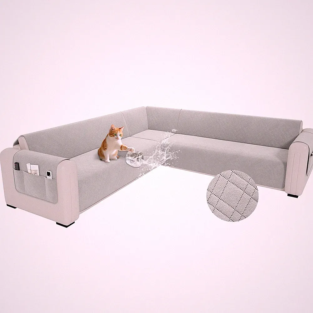YUEVELLA Waterproof L Shaped Couch Cover for Sectional XX-Large, Light Grey