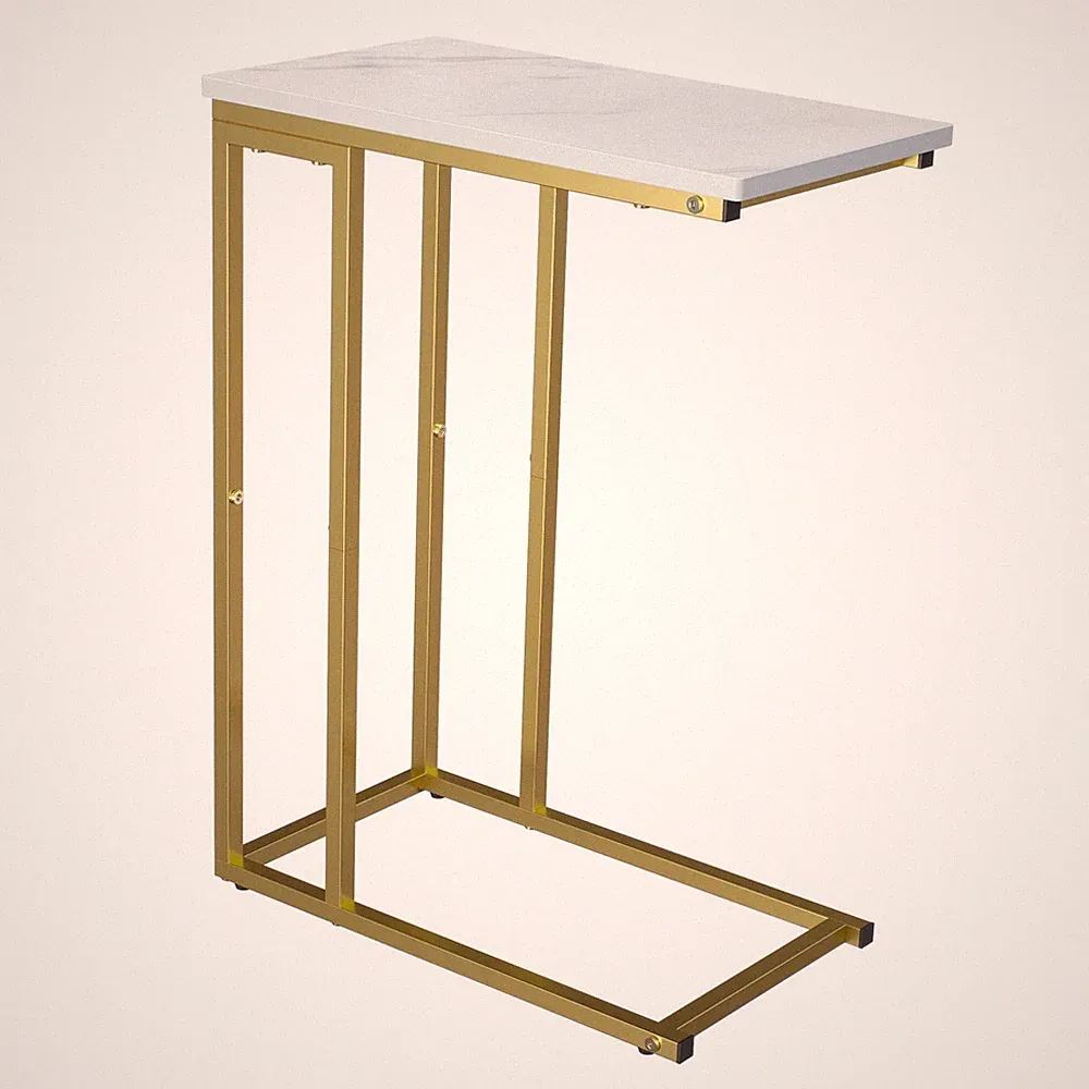 Yusong C Shaped End Table, Couch Side Table That Slide Under Sofa Bed, Small Tab