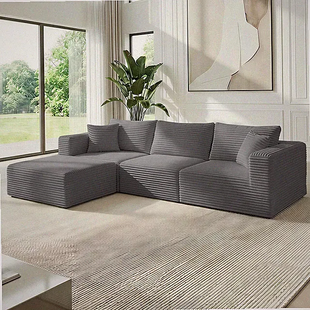 Zafly 117"W L Shaped Modular Sectional Sofa,Corduroy Cloud Couch for Living Room