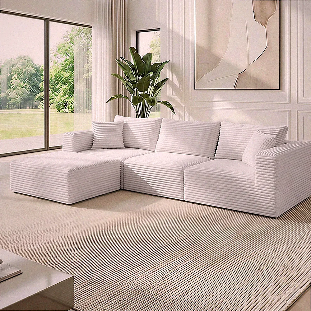 Zafly 117"W L Shaped Modular Sectional Sofa,Corduroy Cloud Couch for Living Room