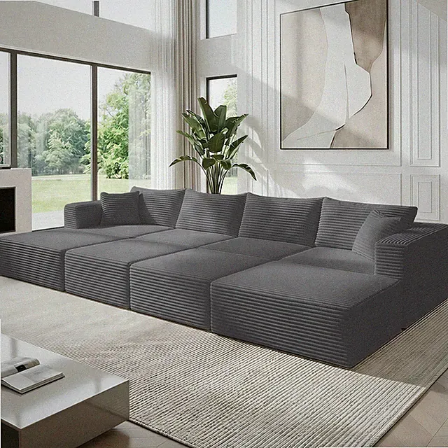 Zafly 150" Modular Sofa, Corduroy U shaped Sectional Couch for Living Room