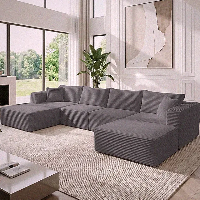Zafly 150" Oversized Modular Sofa, 6 Seater Corduroy U shaped Sectional Sofa