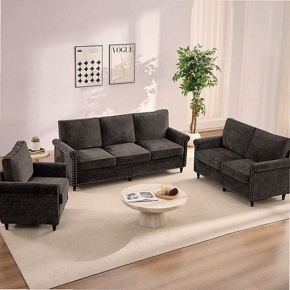 Zafly 3 Piece Living Room Furniture Sets,Chenille Sectional Couch for LivingRoom