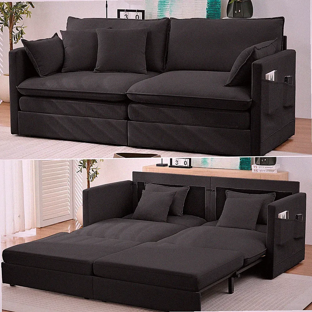 Zafly 78"W Convertible Sleeper Sofa, Queen Pull Out Couch Bed With Side Pockets