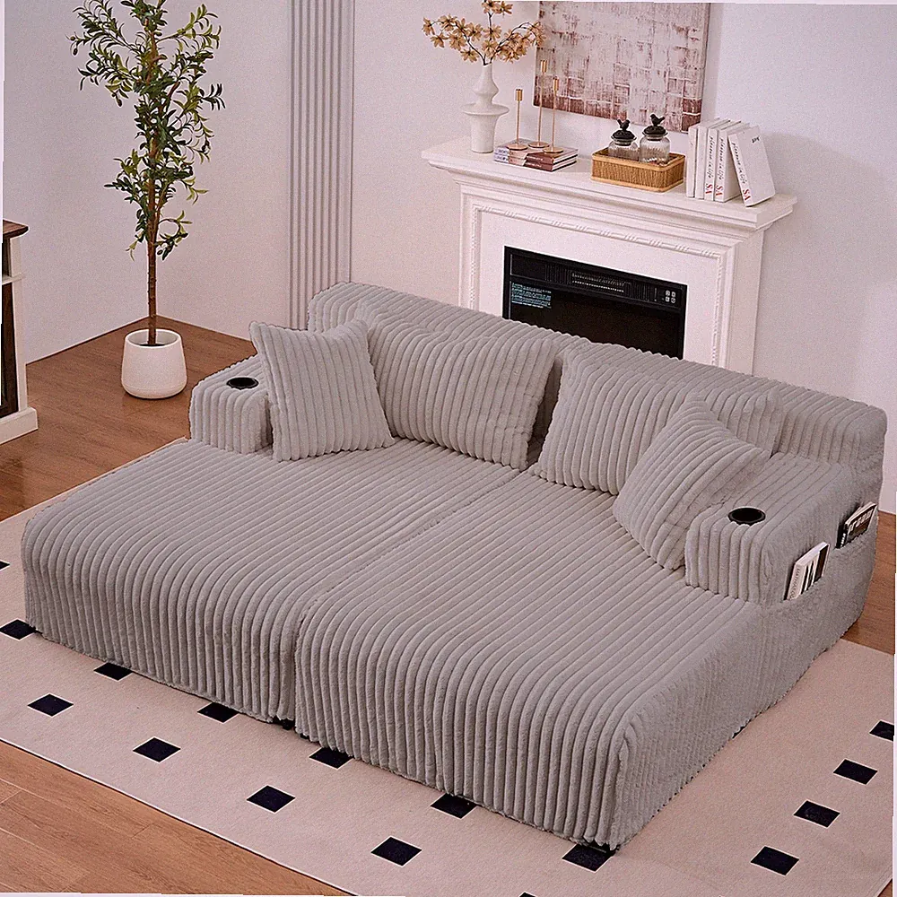 Zafly 85“W Double Chaise Lounge Chair Indoor, Oversized Corduroy Sectional Sofa