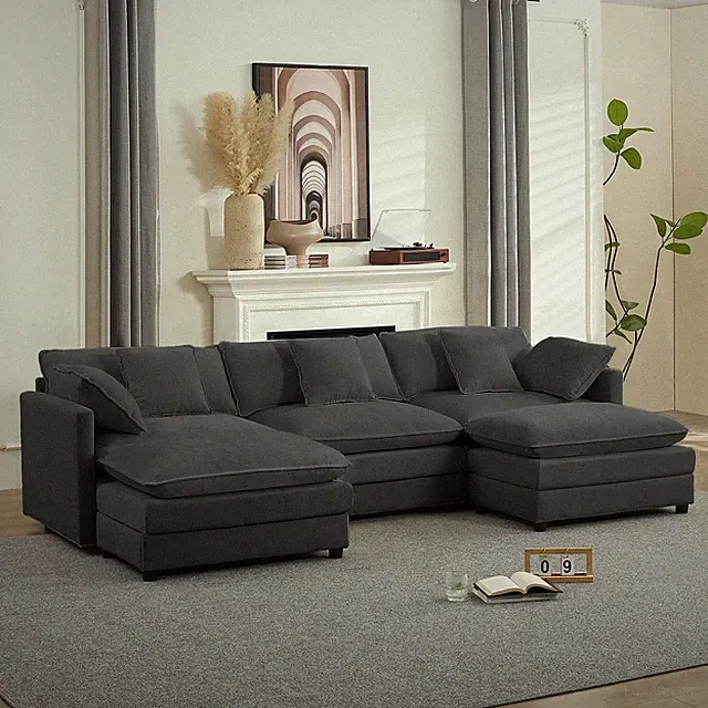 Zafly Modular Sectional Sofa with Movable Ottomans,Chenille U Shaped Cloud Couch