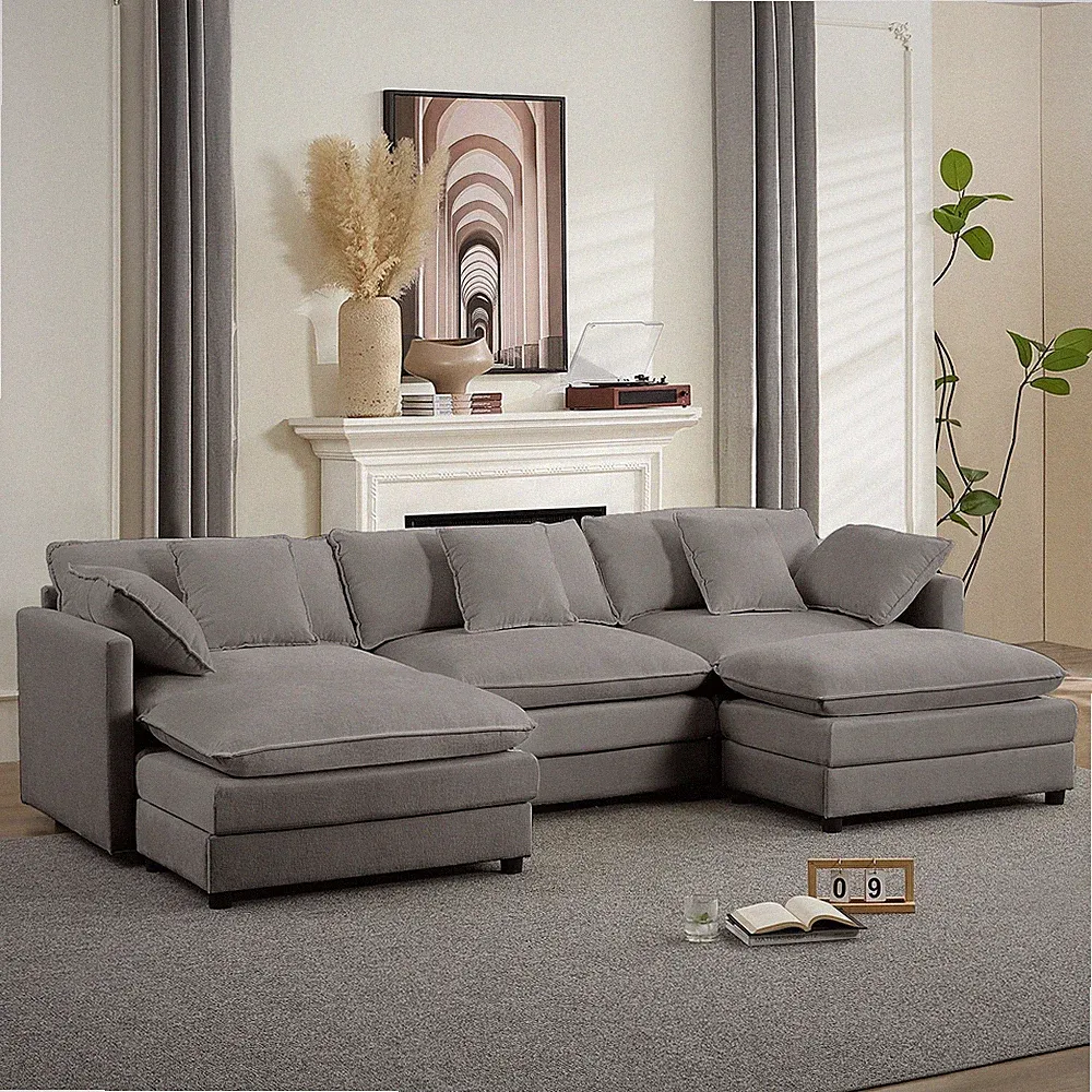 Zafly Modular Sectional Sofa with Movable Ottomans,Chenille U Shaped Cloud Couch