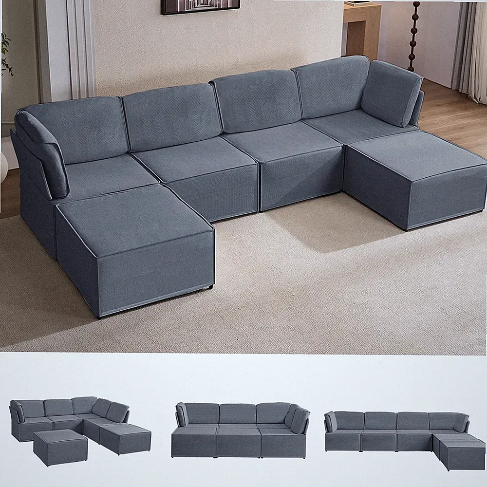 Zafly Modular Sectional Sofa with Ottoman, U Shaped Couch for Living Room