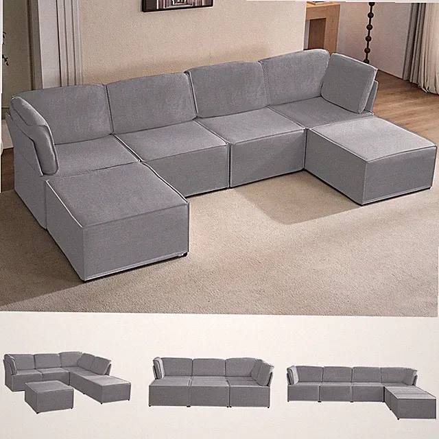 Zafly Modular Sectional Sofa with Ottoman, U Shaped Couch for Living Room