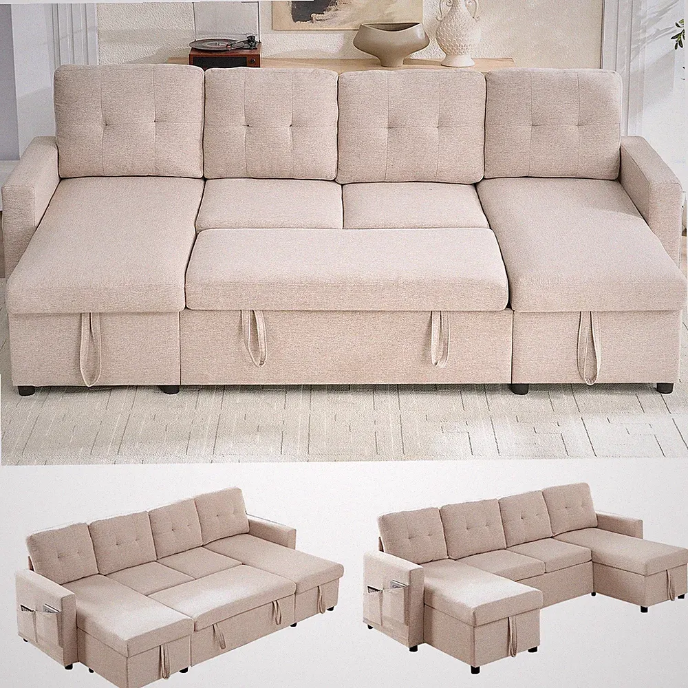 Zafly Sofa Bed Sectional Sofa with Storage,Soft Linen,Seat 4-6,Living Room