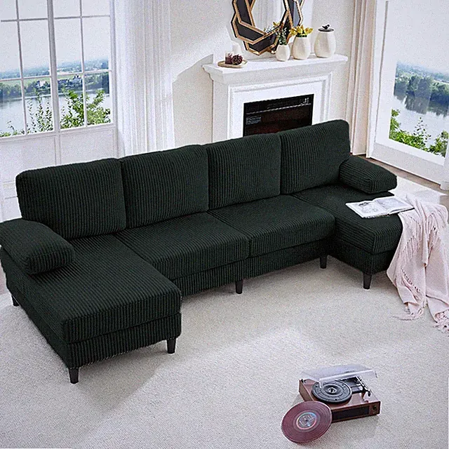Zafly U-Shaped Sectional Sofa, Modern Corduroy Fabric Living Room Couch