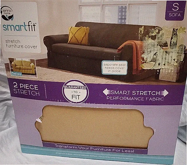 Zenna SmartFit Stretch Chocolate Suede 2 PC Sofa Furniture Slipcover 70"-105"