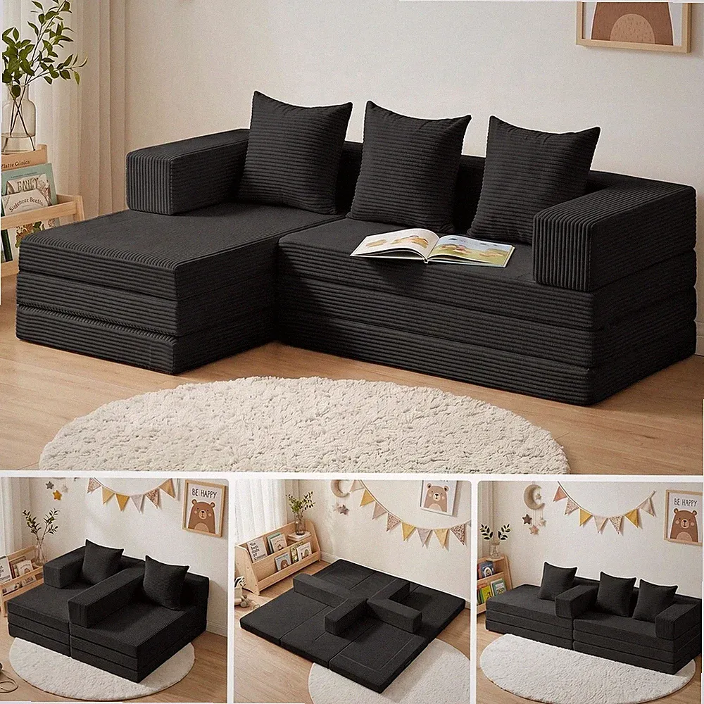 Ziydily Boneless Couch, L Shaped Couch with Chaise, 5-in-1 Comfy Corduroy Flu...