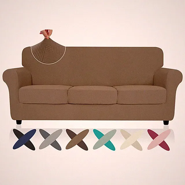 ZNSYAOTX 4 Piece Stretch Sofa Covers 71"-91" for 3 Cushion Sofa Light Coffee