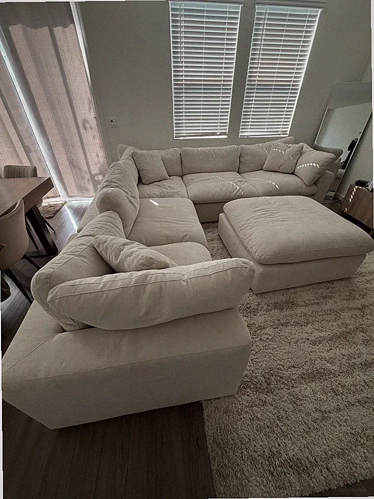 Zone Cream White Fabric 124" 6 Piece Modular L-Shaped Sectional