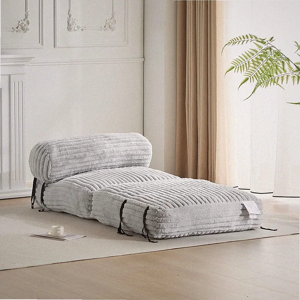 Zula Foldable Faux Fur Bean Bag Chair & Sofa Bed, Light Gray
